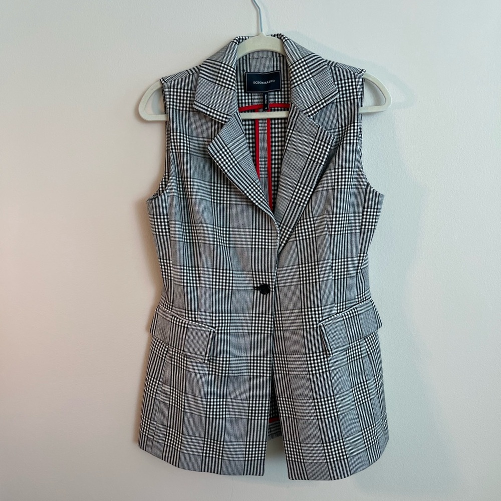 BCBGMaxAzria Black and White Plaid Vest